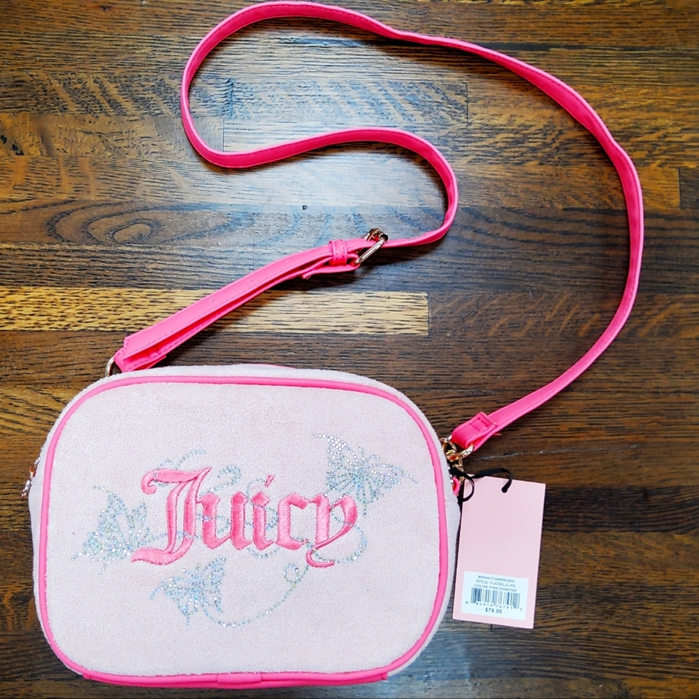 Juicy Couture Pink Crossbody Bag with Gold Chain and Charm